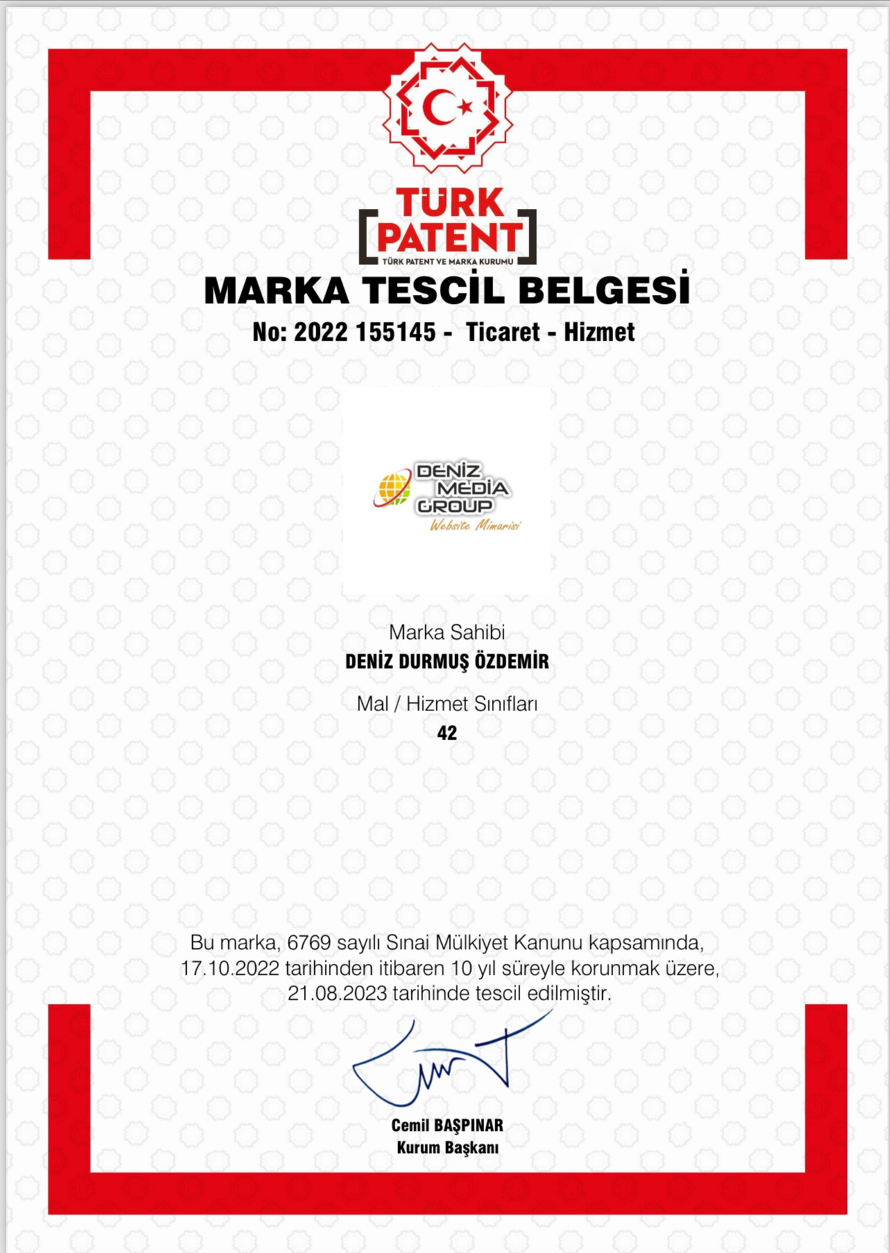 Deniz Media Group Marka Tescili
